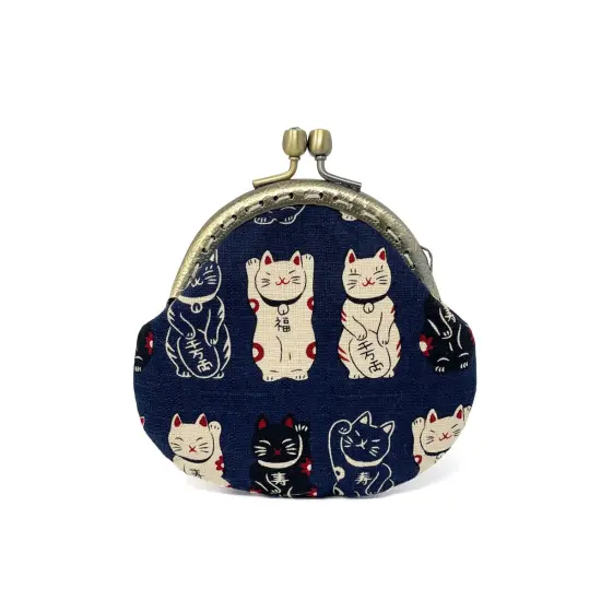 Wrapables Stylish Decorative Coin Purse, Clasp Wallet Navy Fortune Cat {1}
