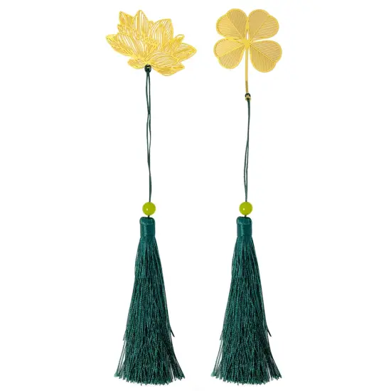 Wrapables Metallic Bookmark with Tassel for Book Lovers & Readers (Set of 2), Lotus & Clover {1}