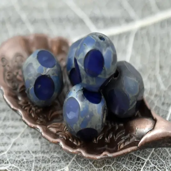 *18* 8mm Navy Blue Travertine Window Cut Round Beads {1}