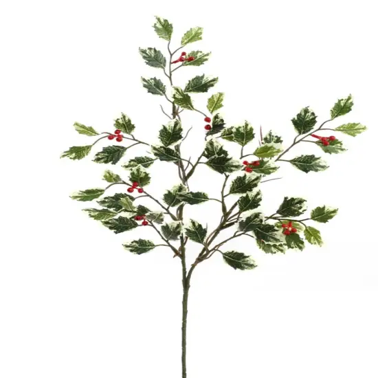 Set of 12: Mini Green & White Holly Spray with Lifelike Red Berries | 17" Long | Festive Accents | Christmas Sprays | Home & Office Decor - 2024 Christmas Collection, Floral Home by Artificial Flowers {1}