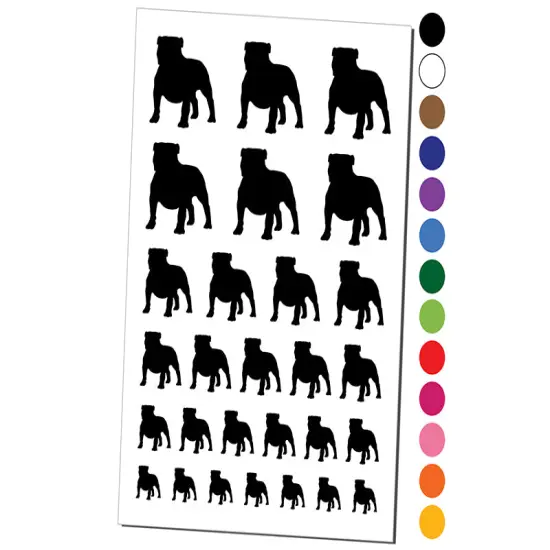 Bulldog English British Dog Solid Temporary Tattoo Water Resistant Fake Body Art Set Collection Black {1}
