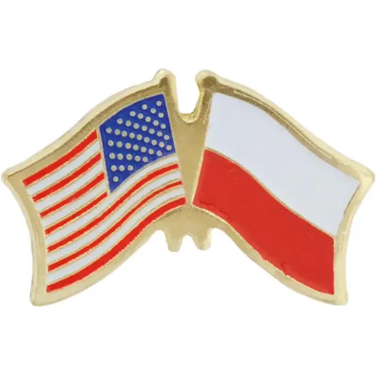 American & Poland Flags Pin 1" {1}