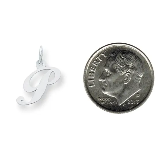 Sterling Silver Small Script Initial Letter P Charm Jewerly 16mm x 10mm {2}