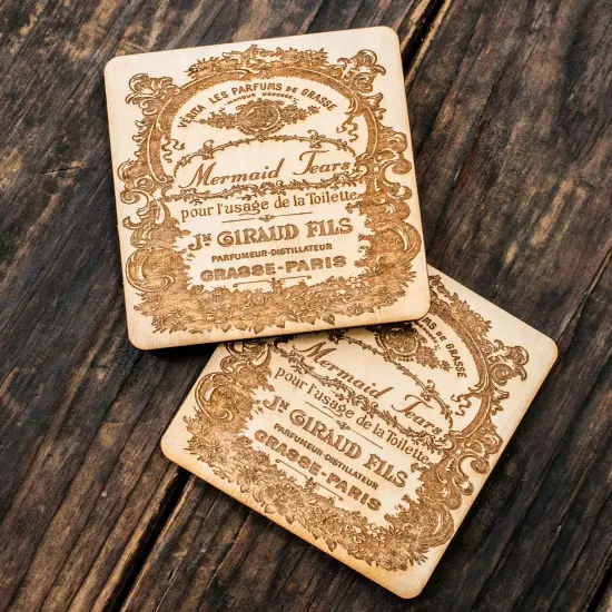 Mermaid Tears Coaster Set of two 4x4in Raw Wood {1}