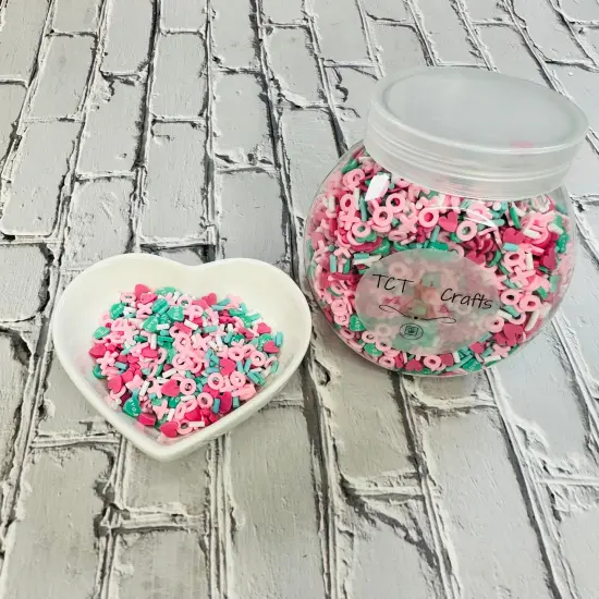 150g Pastel Love Valentine's Polymer Clay Sprinkle Mix - Ideal for Fake Bakes, Clay Art, Slime - Soft, Romantic, and Festive {4}