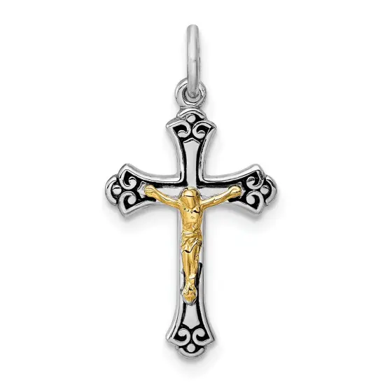 Sterling Silver & Vermeil Crucifix Charm Jewelry 21mm x 11mm {1}