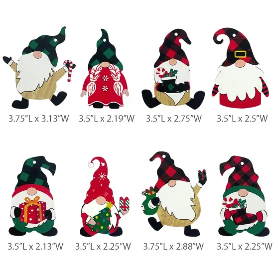 Wrapables Wooden Gnomes Hanging Christmas Tree Ornaments 8pcs Red Green {2}