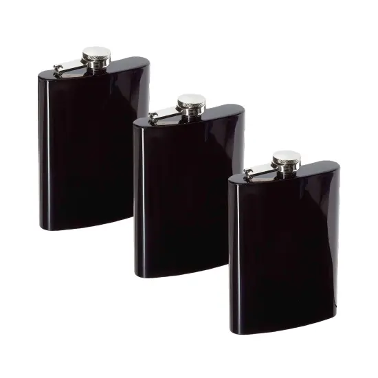 8oz Black Hip Flask (QTY 3) (Stainless steel) Groomsman wedding gift {1}