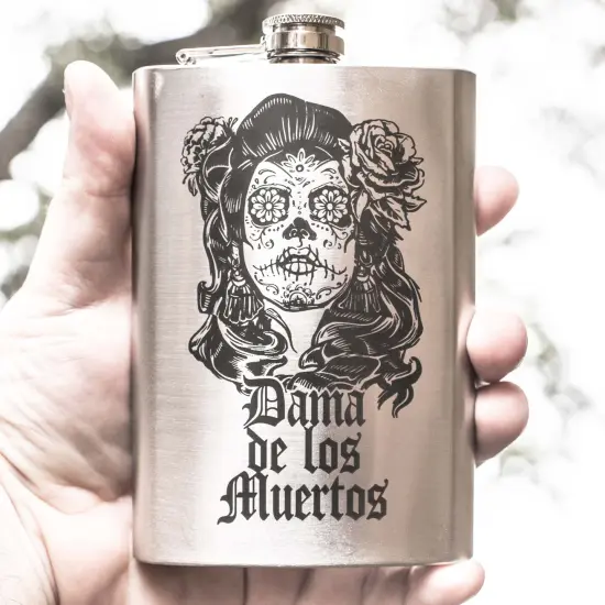 8oz Dama De Los Muertos Stainless Steel Flask {3}