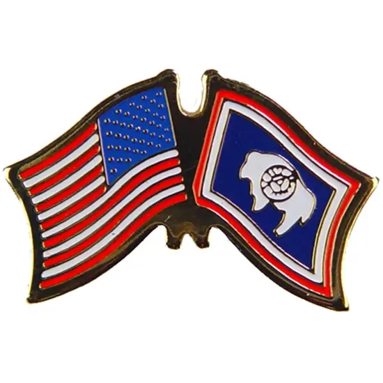 American & Wyoming Flags Pin 1" {1}
