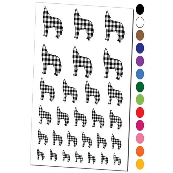 Plaid Howling Wolf Buffalo Print Temporary Tattoo Water Resistant Fake Body Art Set Collection Light Green {1}