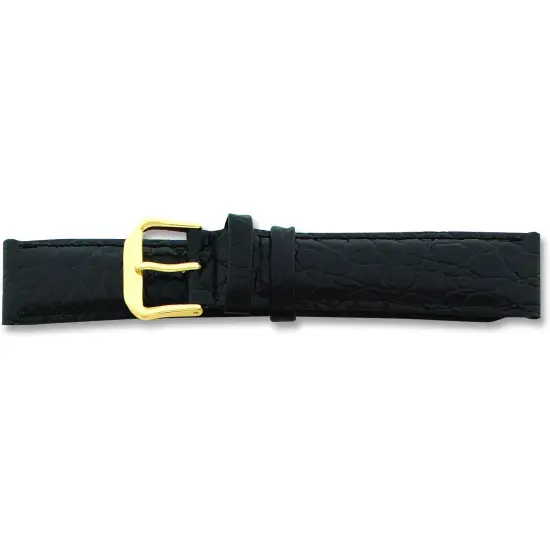 de Beer Black Alligator Grain Leather Watch Band 20mm Gold Color 7.5" {1}