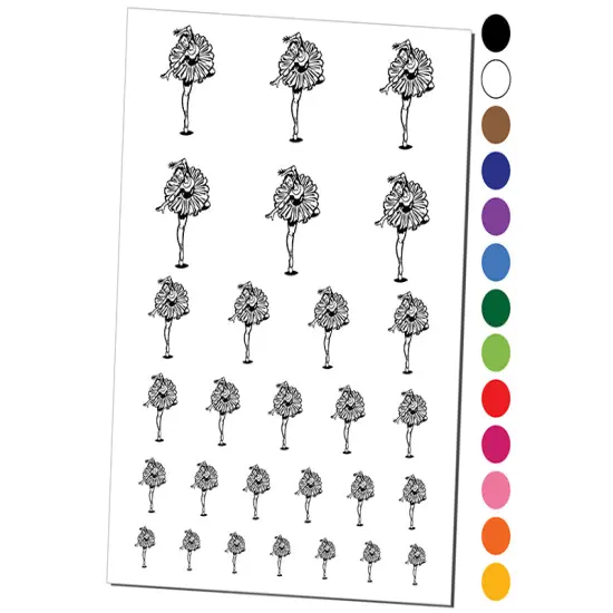 Ballerina En Pointe Pose Temporary Tattoo Water Resistant Fake Body Art Set Collection Orange {1}