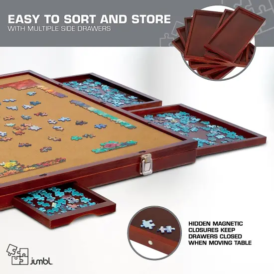 Jumbl 1000 Piece Puzzle Board 23&rdquo; x 31&rdquo; with Drawers and Removable Cover White {12}