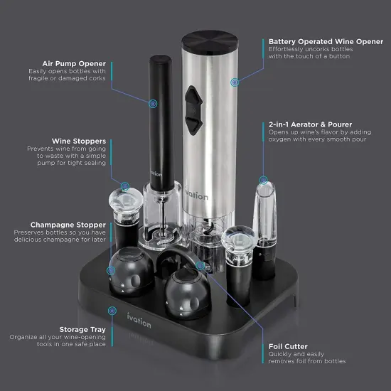 Ivation Electric Wine Opener, 9-Piece Wine Gift Set, Electric Bottle Opener, Wine Aerator Pourer {2}