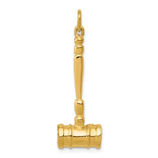14K Yellow Gold 3D Gavel Charm Judge Court Jewelry 28mm x 10mm {1}