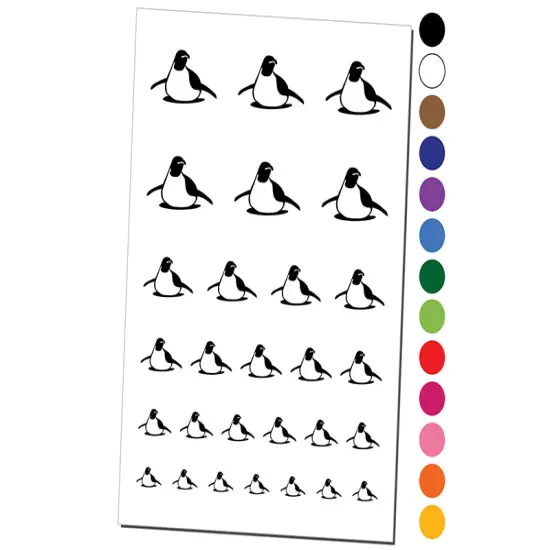 Cute Emperor Penguin Laying or Sliding on Belly Temporary Tattoo Water Resistant Fake Body Art Set Collection Light Green {1}