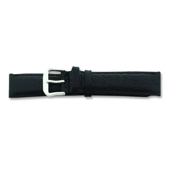 de Beer Black Alligator Grain Leather Watch Band 20mm Long Silver Color {2}