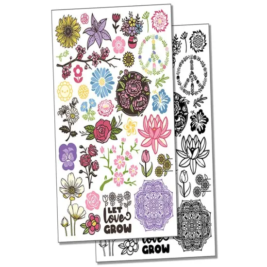 Spring Summer Flowers Temporary Tattoo Water Resistant Fake Body Art Set Collection Color {7}