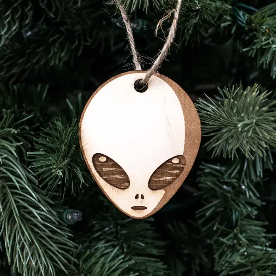 Ornament - Alien - Raw Wood 2.5x3in {1}