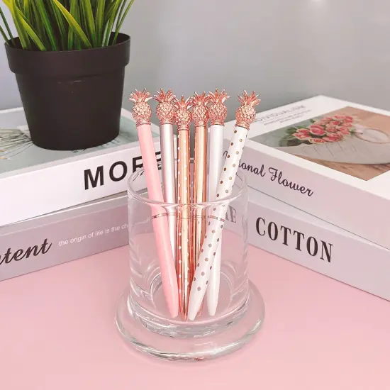 Wrapables Novelty Pineapple Ballpoint Pens, 1.0mm Medium Point Retractable Metal Pens with Refills (Set of 6 Pens + 6 Refills) {5}