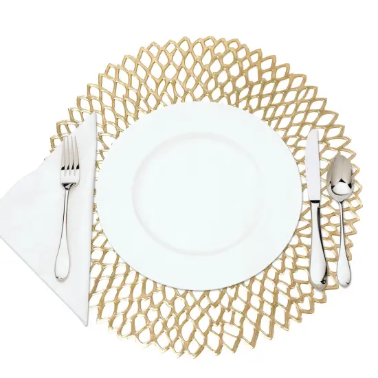 Wrapables Vinyl Metallic Colored Placemats for Weddings, Parties, Special Events (Set of 4), Champagne Round Floral {5}