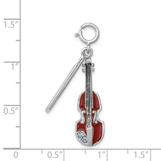 Sterling Silver Enameled Violin Charm Music Pendant Jewerly 32mm x 11mm {2}