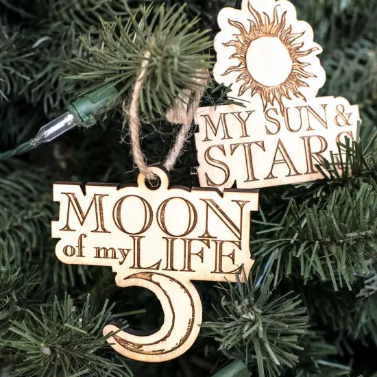 Ornament - Moon of My Life - My Sun and Stars - Set - Raw Wood 3x3in {3}