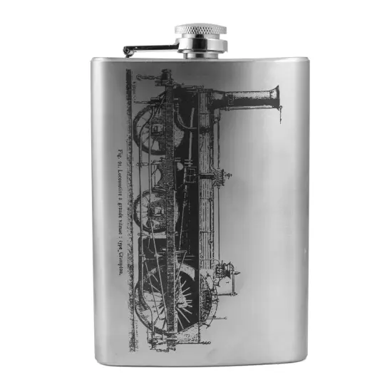 8oz Crampton Steam Locomotive Flask L1 Historic Stainless Steel Flask {1}