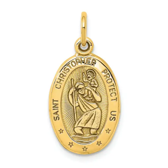 10K Yellow Gold Saint Christopher Pendant Charm New 25 X 11mm Jewerly {1}