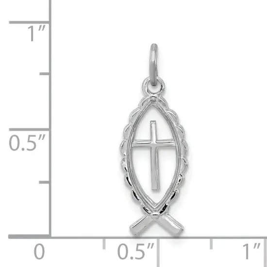 Sterling Silver Ichthus Fish Charm Jewerly 24mm x 8mm {5}