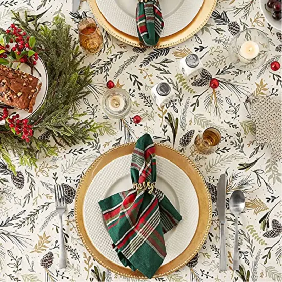 DII Sparkle Sprigs Printed Tablecloth, 52x52" {4}