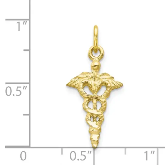 10K Yellow Gold Medical Caduceus Charm Diamond-Cut 25 X 11mm Jewerly {3}