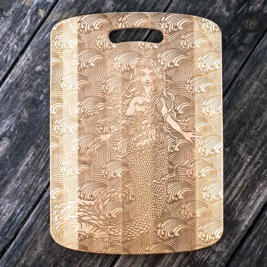 Mermaid Cutting Board 14''x9.5''x.5'' Bamboo {1}