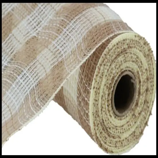 10.5"x10YD Faux Jute/PP Small Check Mesh - Natural/Cream - Premium Wreath Supplies {2}