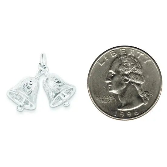 Sterling Silver Bells Charm Pendant Wedding Jewelry 20mm x 13mm {2}