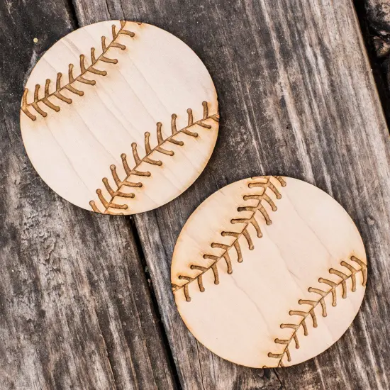 Baseball Coaster Set of two 4x4in Raw Wood {1}