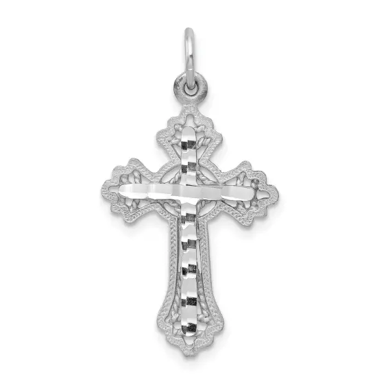 10K White Gold Cross Charm Religious Pendant Jewelry 30mm x 16mm {1}