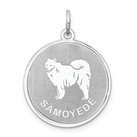 Sterling Silver Samoyede Disc Charm Pendant Jewelry 26mm x 19mm {1}