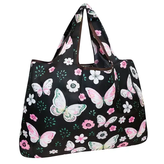 Wrapables Large Foldable Tote Nylon Reusable Grocery Bags Midnight Butterfly {1}