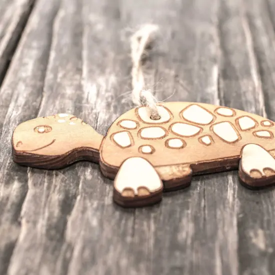 Ornament - Cute Turtle - Raw Wood 4x2in {2}