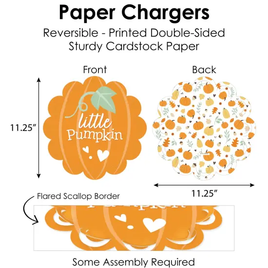 Big Dot of Happiness Little Pumpkin - Fall Birthday Party or Baby Shower Paper Charger and Table Decorations - Chargerific Kit - Place Setting for 8 {6}