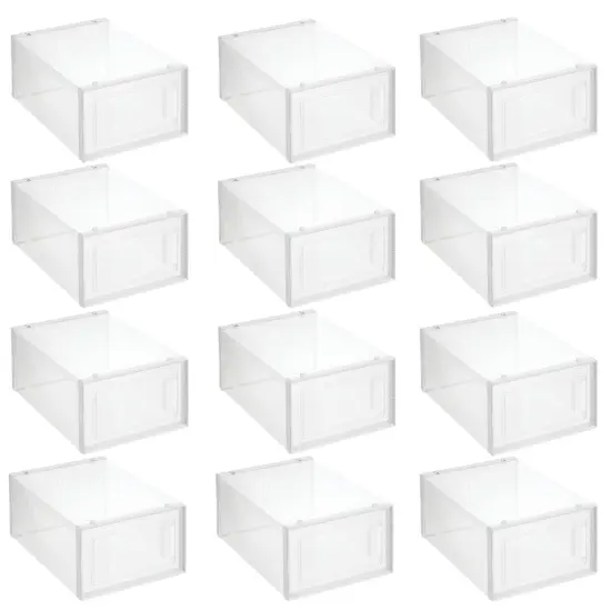 mDesign Plastic Stackable Closet Shoe Storage Box, Side Opening {4}