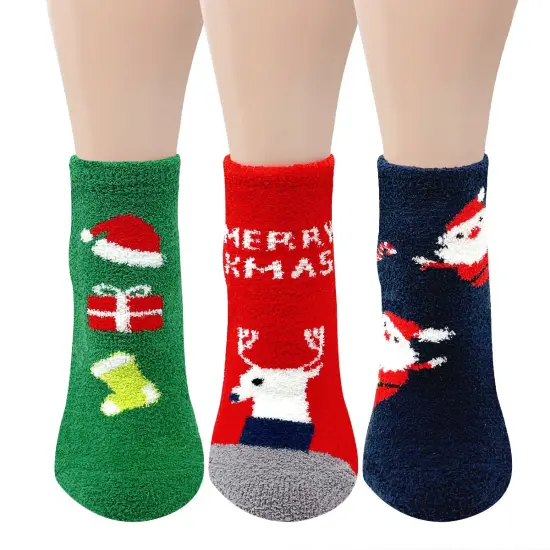 Wrapables Novelty Winter Warm Christmas Fuzzy Slipper Socks for Women (Set of 3), Merry Xmas {2}