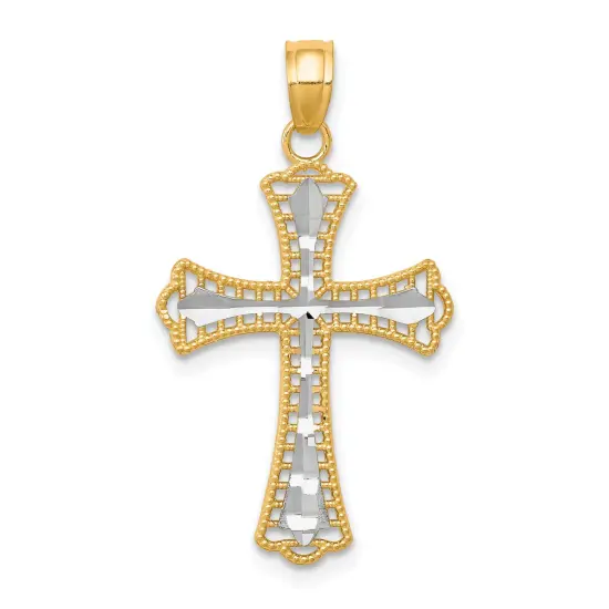 10K Gold & Rhodium Plated Diamond Cut Cross Charm Jewelry Pendant 30 x 16mm {1}