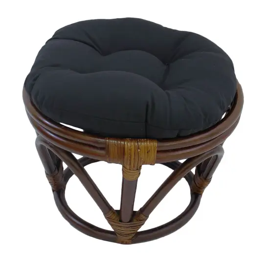 18-inch Round Solid Twill Tufted Footstool Cushion - Black {1}