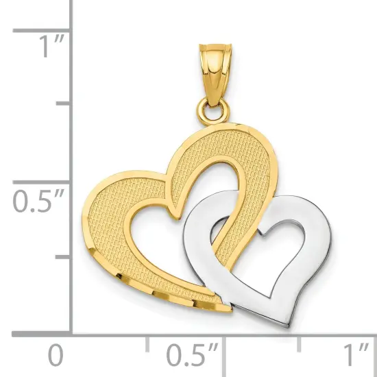 10K Gold & Rhodium Plated Double Heart Pendant Charm Jewelry 25 x 21mm {2}