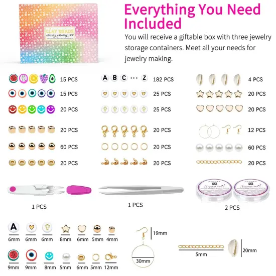 12000 Pieces Clay Beads for Bracelet Making, Paodey 48 Colors 3 Boxes Polymer Clay Beads Spacer Beads Kit, Jewelry Making Kit with Preppy Heishi Beads and Elastic Strings, Crafts Gift for Girls Ages 6-12 {3}