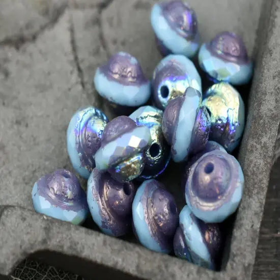 Bronze AB Etched Sky Blue Saturn Beads {7}