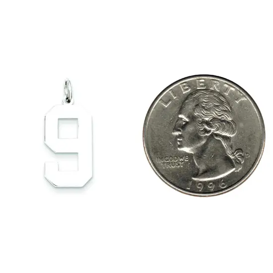 Sterling Silver Large Polished Number 9 Charm Pendant Jewerly 24mm x 10mm {2}
